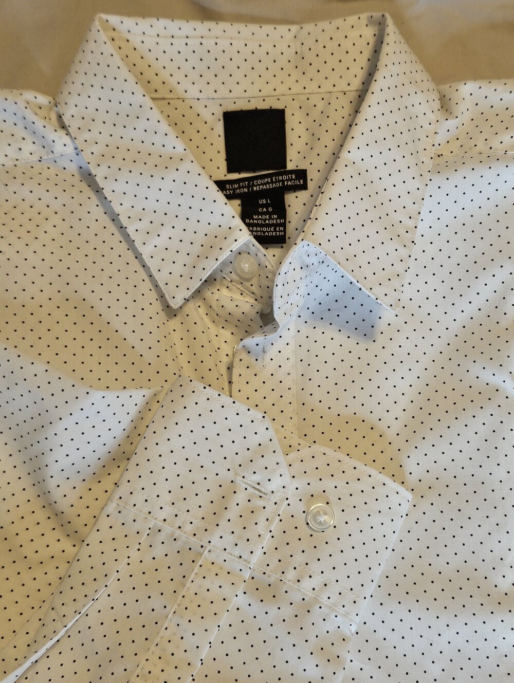 H&M Men's Dress Shirt Slim Fit Long Sleeves Cotton Blend Size L New Polka Dot